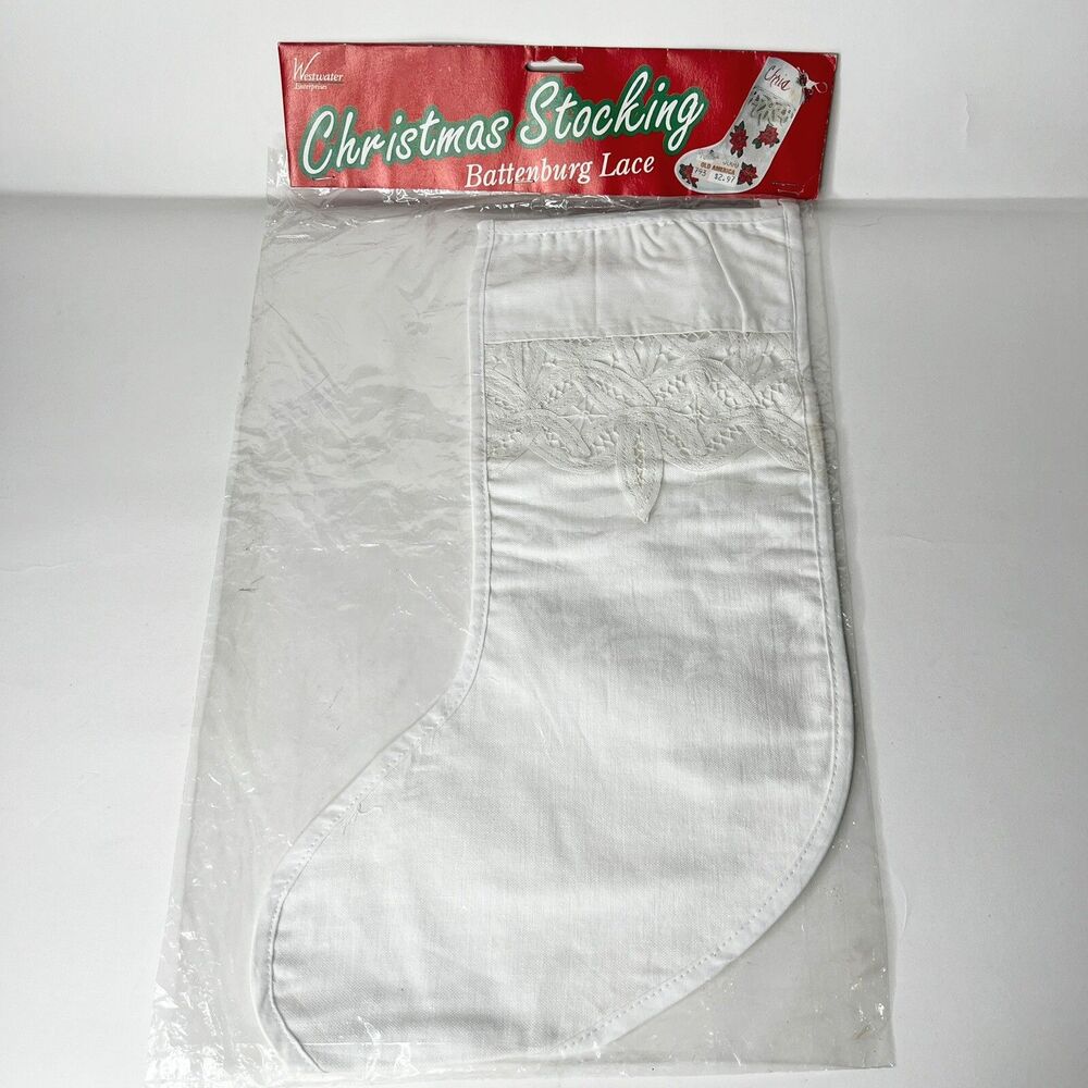 Christmas Stocking Battenburg DIY Lace Cotton White Blank Craft Needlepoint